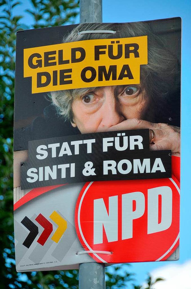 Mit solchen Wahlplakaten wirbt die NPD  in Lffingen.   | Foto: M.  Wunderle