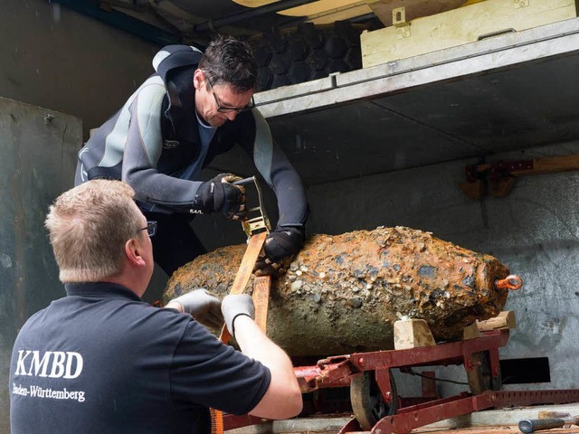 Diese 250 Kilogramm schwere Fliegerbombe wurde in Neuenburg am Rhein entschrft.  | Foto: Volker Mnch