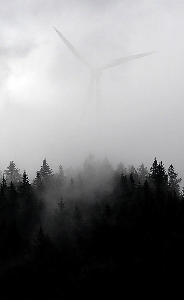 Ein Windrad im Schwarzwald, versteckt  in den Wolken.   | Foto: P. Seeger