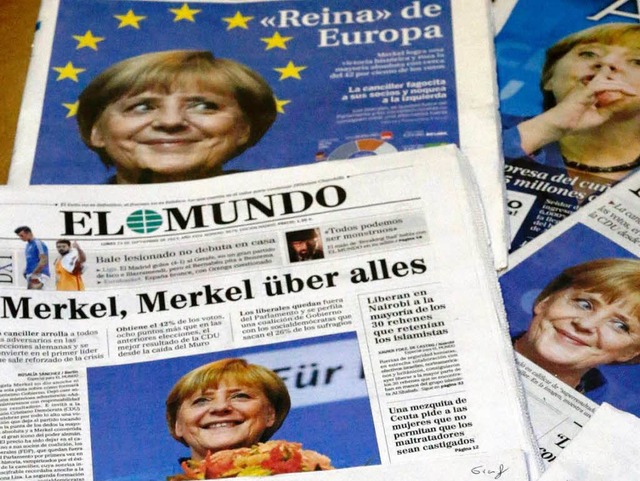 Von &#8222;Merkel, Merkel ber alles&#...ien kommentieren den Wahlsieg der CDU.  | Foto: dpa