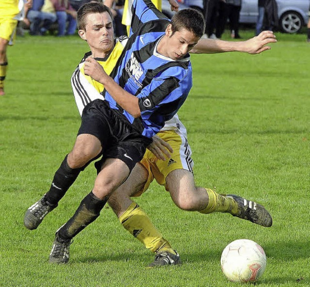 Wer hier der Ball fhrende Spieler ist...blau) und Patrick Roser vom SV Eichsel  | Foto: Meinrad Schn