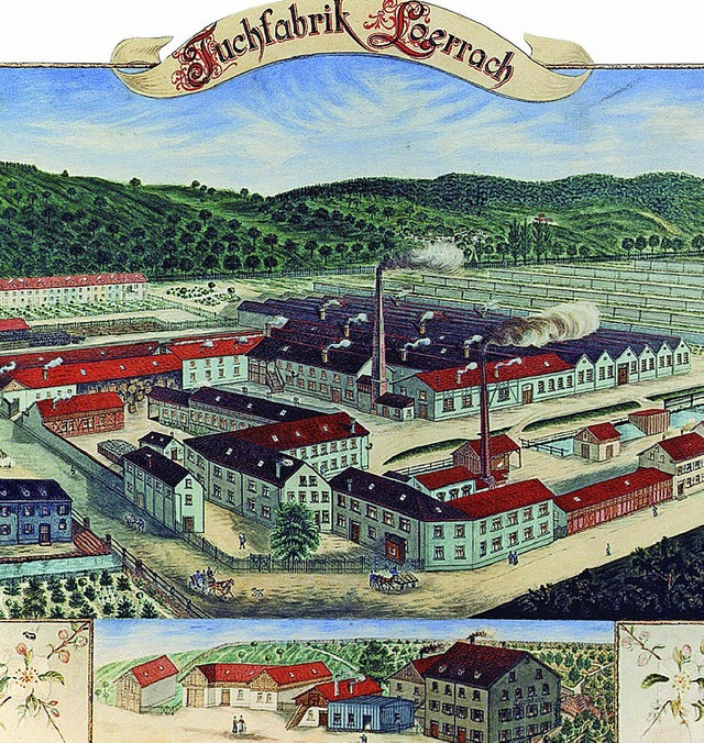 Illustration der Tuchfabrik aus der zw...icht unten zeigt offenbar die Anfnge.  | Foto: xy