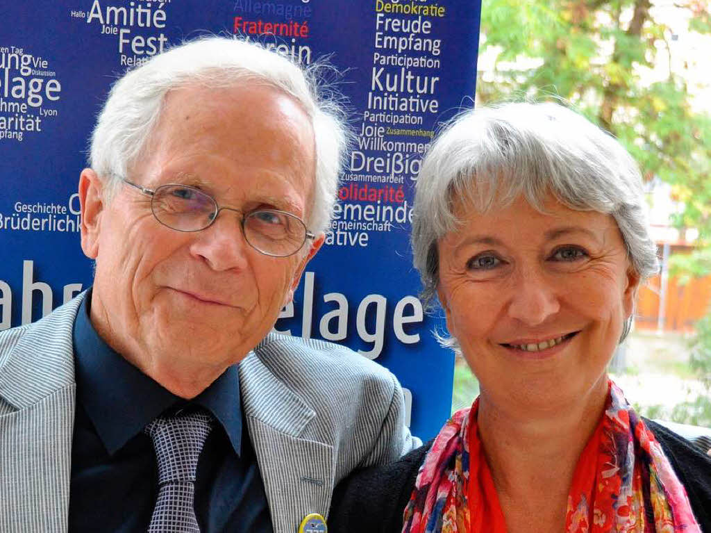 Vorsitzende der Partnerschaftsvereine: Hubert Schickl (Merzhausen) und Christine Pierre (Dardilly)