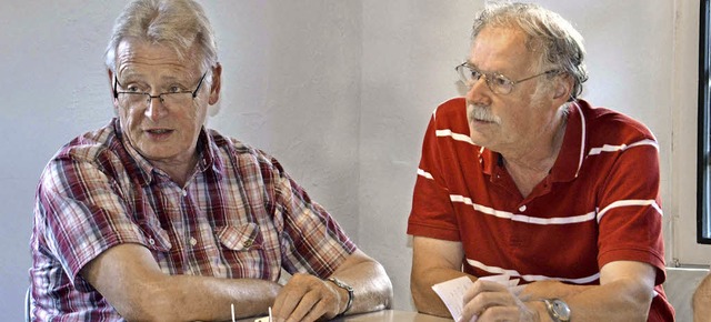 Heinz Intveen (links) und Rolf Reimann berichten ber ihre Reise nach Sacueni.   | Foto: Martina Weber-Kroker