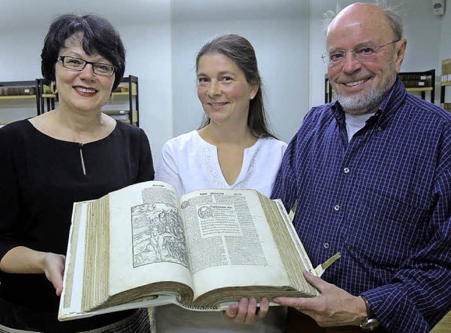 Bibliothekschefin Sibylle Reiff-Michal... Straburger Aeneis-Ausgabe von 1502.   | Foto: Peter Heck