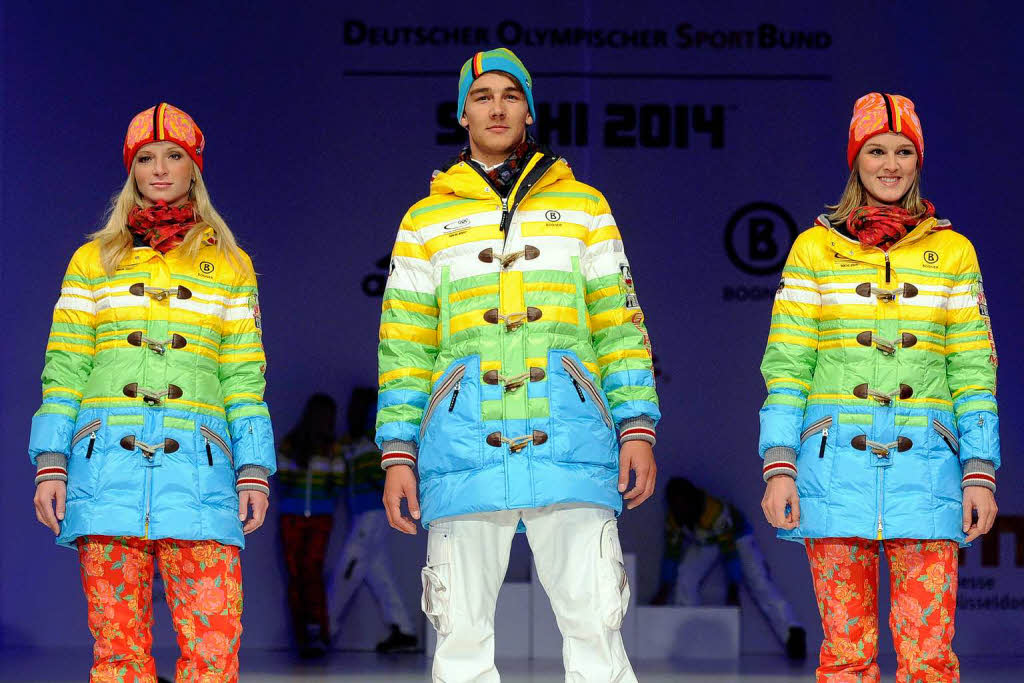 In Düsseldorf wurde die schrillen Kleidung für das russische Wintersportspektakel vom 7. bis 23. Februar 2014 präsentiert. In Düsseldorf wurde die schrillen Kleidung für das russische Wintersportspektakel vom 7. bis 23. Februar 2014 präsentiert.