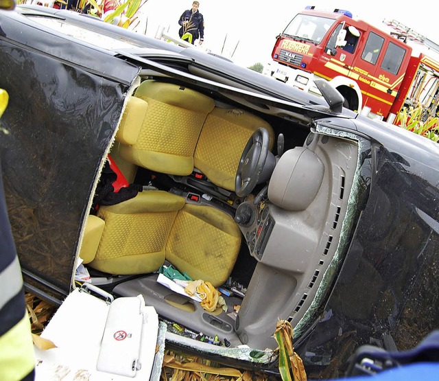 Das Dach dieses Wagens wurde von der Feuerwehr entfernt.  | Foto: FWH