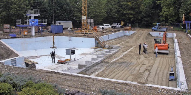 Grobaustelle Schwimmbad: Das Schwimmerbecken in Herbolzheim wird umgebaut.  | Foto: Thilo Bergmann