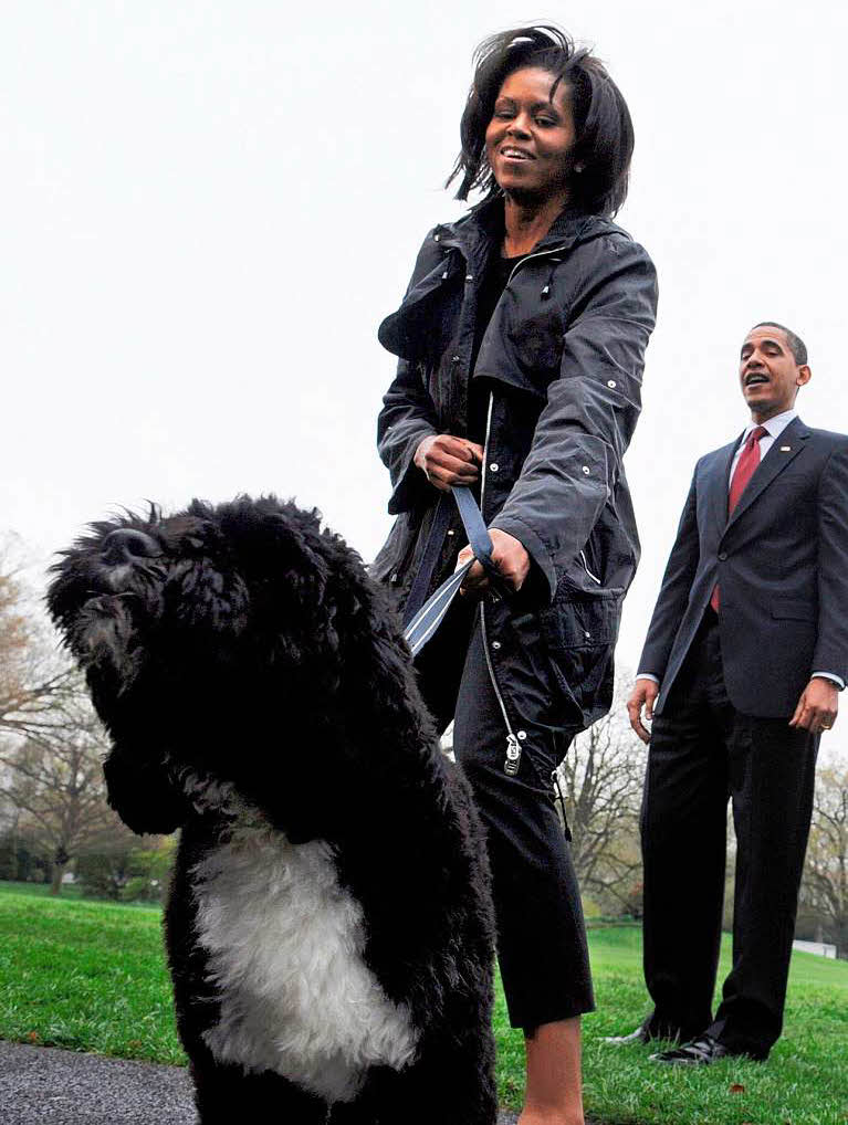 Barack und Michelle Obama mit ihrem Hund „Bo“ Barack und Michelle Obama mit ihrem Hund „Bo“