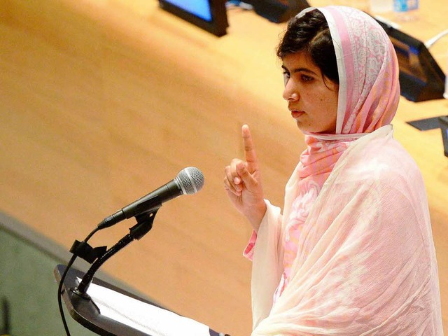 Malala Yousafzai spricht vor den Vereinten Nationen.  | Foto: Justin Lane