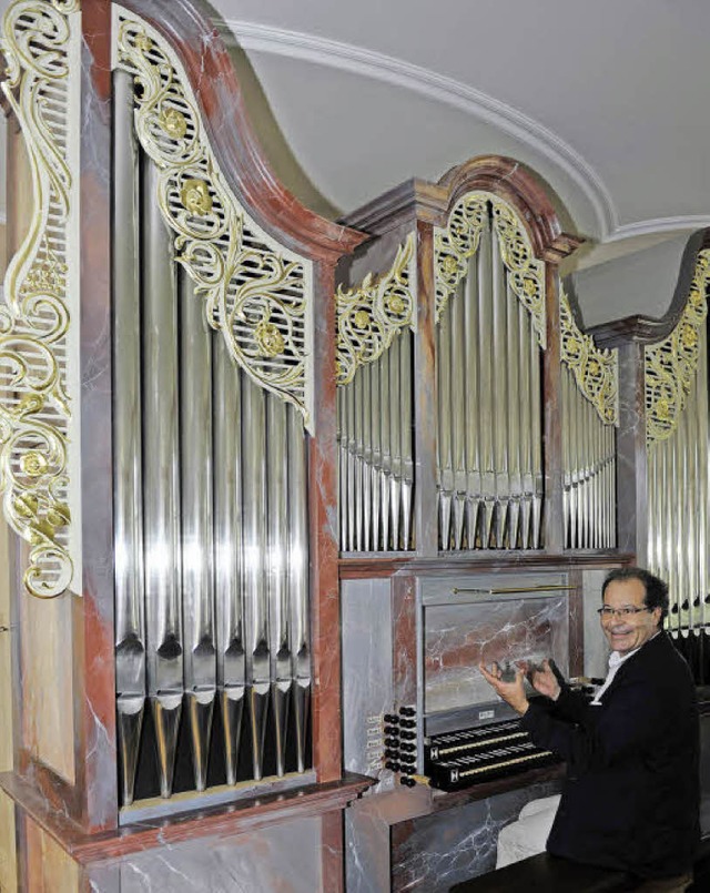 Begeistert vom Klang der neuen Orgel i...denberg:  Bezirkskantor Johannes Gtz   | Foto: Franziska Lffler