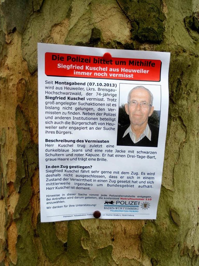 Immer noch vermisst: Siegfried Kuschel...h mit Hilfe von Flugblttern gesucht.   | Foto: Drescher