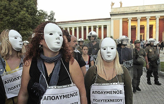 Protest gegen den Sparkurs in Athen.   | Foto: dpa