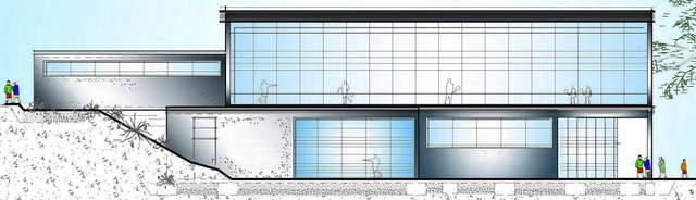 Die neue Sporthalle aus Richtung Weste...e Sportfeld, unten die beiden kleinen   | Foto: Plan: Stadtbauamt Bad Sckingen