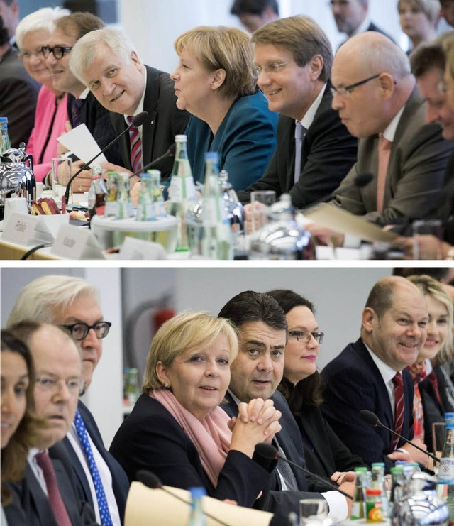 Guter Stimmung waren die Verhandlungsp...on Union (Bild oben) und SPD (unten).   | Foto: DPA