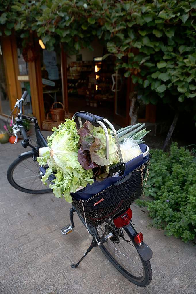 Schnell mal mit dem Fahrrad zum Einkaufen in den Hofladen.