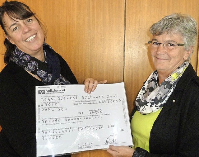 Lehrerin Eugenia Hagen (links) freut s...gen ber einen Scheck von 468,40 Euro.  | Foto: Heidrun Simoneit