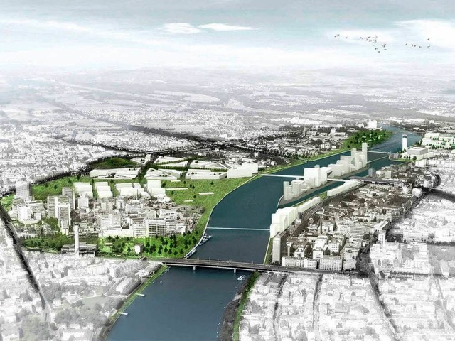So knnten sich die Planer den neuen trinationalen Hafen-Stadtteil vorstellen.  | Foto: Stadt Basel