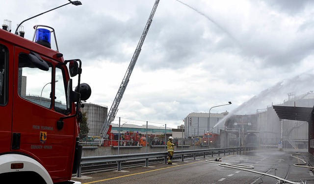 Die Grenzach-Wyhlener Feuerwehr war mit drei Fahrzeugen im Birsfelder Hafen.   | Foto: privat
