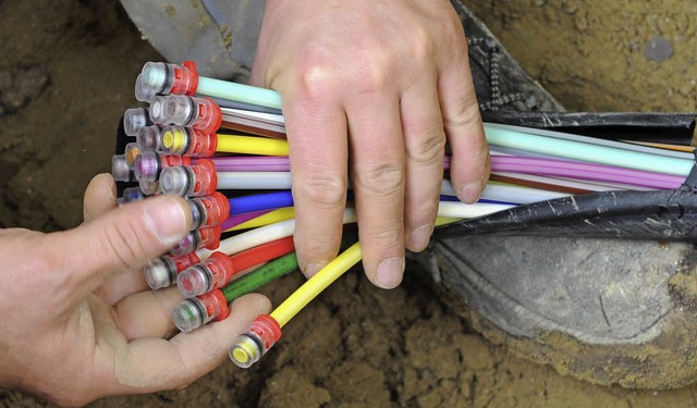 Ein Glasfaser-Kabel mit farbigen Einze...erhandlungen zwischen CDU/CSU und SPD.  | Foto: DPA