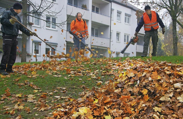 Bauhofminarbeiter sind seit drei Woche...entlichen Pltzen und Straen zusammen  | Foto: Frank Kiefer