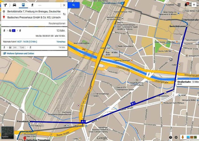 Google Maps zeigt jetzt auch die  VAG-Verbindungen an.  | Foto: Joachim Rderer