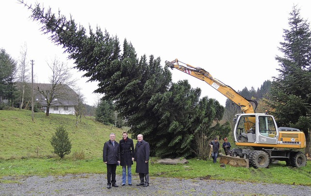 Behutsam am Haken zu Boden gelassen wu...sabgeordneten Peter Wei (von links).   | Foto: Meier