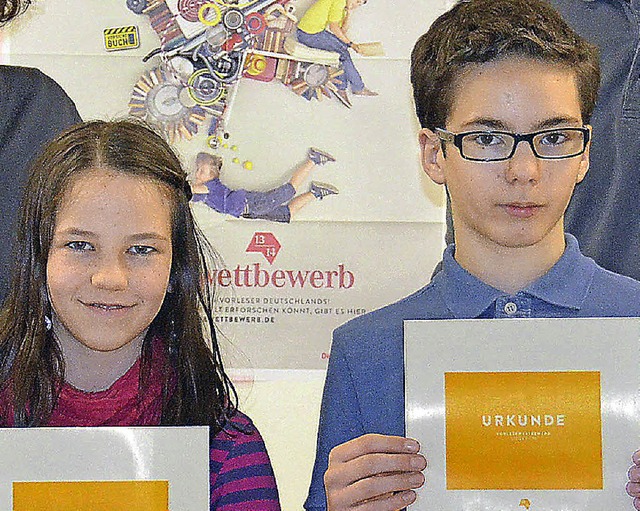 Philippa Pixberg  und Philipp Huth gew...n den Vorlesewettbewerb ihrer Schulen.  | Foto: Privat