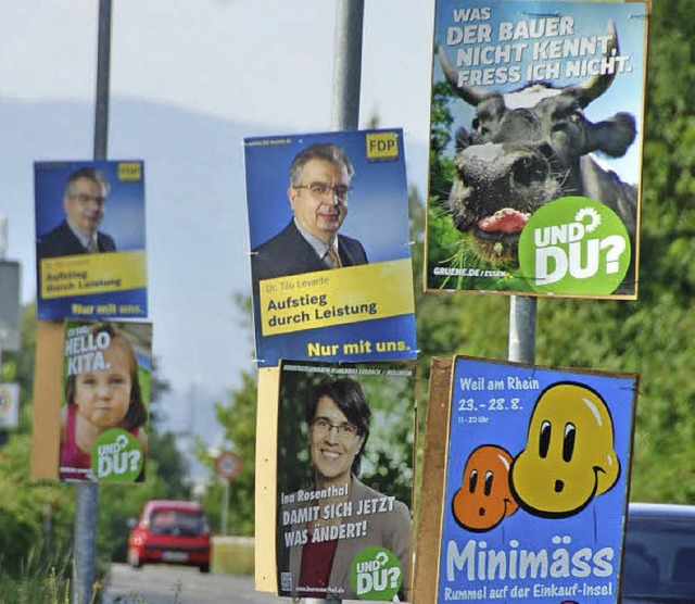 Wahlplakate sind in O.k., ansonsten ab...ut an Werbepostern eingedmmt werden.   | Foto: Frey