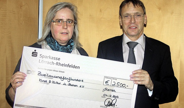 Mit 2500 Euro untersttzt die Sparkass...h bei Andr Marker fr den Geldsegen.   | Foto: Heiner Fabry