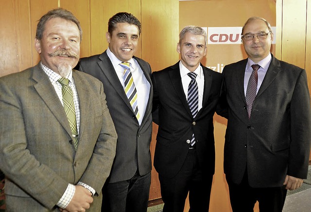 Fhrungsquartett der Kreis-CDU (von li...tterer, Patrick Rapp, Thomas Schtzle   | Foto: Julius Steckmeister
