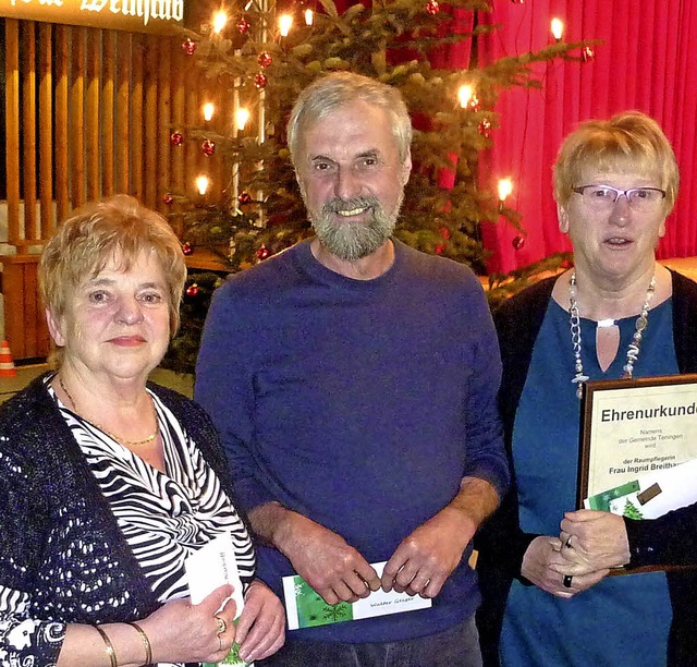 Monika Bischoff (links) und Walter Gei...eierte ihr 25-jhriges Dienstjubilum.  | Foto: Karlernst Lauffer