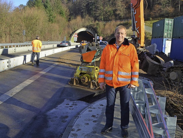 Die Bauarbeiten im Hugenwaldtunnel sin...ommen, freut sich Bauleiter Udo Gtle.  | Foto: Sylvia Timm