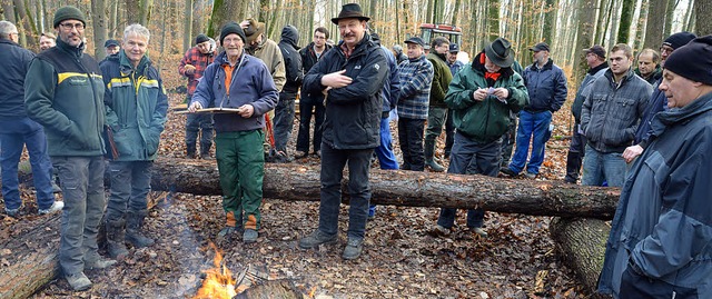 Revierfrster Gerhard Schwab (von link...der Holzversteigerung in Welmlingen.    | Foto: Schopferer