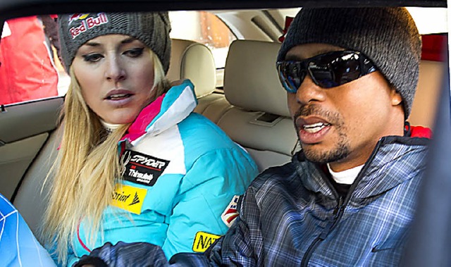 Vor der Abfahrt nach der Abfahrt: Lindsey Vonn und Freund  Tiger Woods   | Foto: dpa