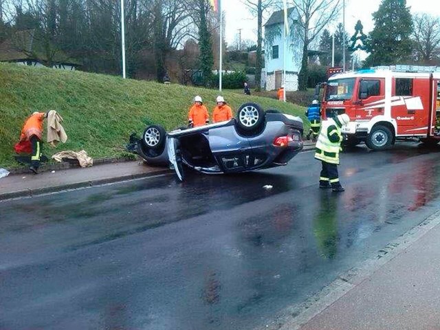 Bei der Winzergenossenschaft in Schlie...kippte ein Auto die Bschung hinunter.  | Foto: Feuerwehr Schliengen