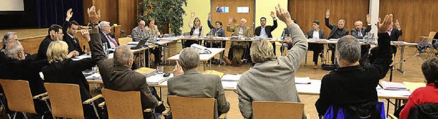 18 Gemeindertinnen und Gemeinderte t...i einer Abstimmung im groen Kursaal.   | Foto: Markus Donner