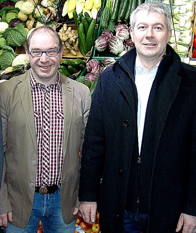 Brgermeister Manfred Kreutz (rechts) begrte Jrgen Gerlach in St. Mrgen.  | Foto: Heinrich Fehrenbach