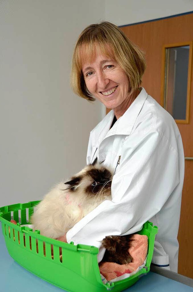 Tierrztin Elke Welberts aus Lahr mit ... haarigen Patienten, der Katze Chiara.  | Foto: Martin Herceg