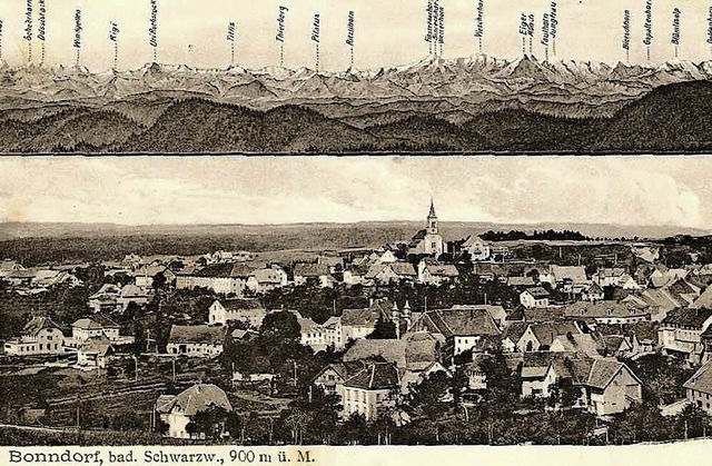 Bonndorf mit dem Alpenpanorama etwa 19...ter oben das Krankenhaus mit Kurhaus.   | Foto: Postkarte und Repro: schulze