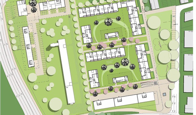Orientierungsanker des Quartierplans  ...ntrum und eine Hochgarage vorgesehen.   | Foto: Repro:  Siegerentwurf Franz und Geyer Architekten