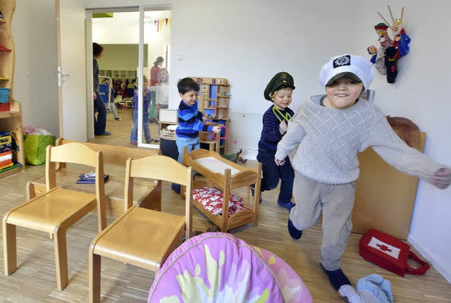 Wilde Jagd im Oberlin-Kindergarten: Fe.... Alle drei Jungs sind fnf Jahre alt.  | Foto: Michael Bamberger