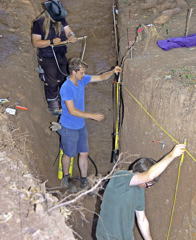 Archologiestudenten nehmen Ma an den...ereinskapelle entdeckten Mauerresten.   | Foto: Frank Kiefer(3)