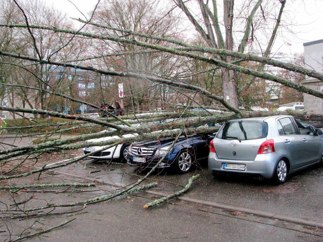 Unter schweren sten begraben wurden d...Fahrzeuge in der Nhe des Herzzentrums  | Foto: Feuerwehr Bad Krozingen