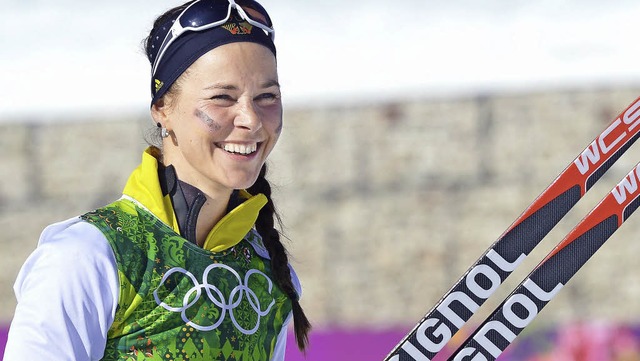 Stefanie Bhler freut sich ber die Br...rtlerin und senden Gre nach Sotschi.  | Foto: AFP / ALBERTO PIZZOLI