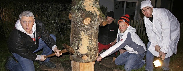 Legten krftig Hand an beim Narrenbaum...as Behringer und Thomas Kaltenbacher.   | Foto: Peter Schtz