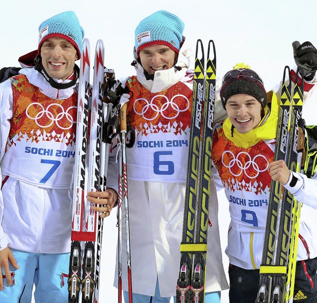 Fabian Riele (rechts) mit den beiden ...raabak (Mitte) und Magnus Moan (links)  | Foto: dpa