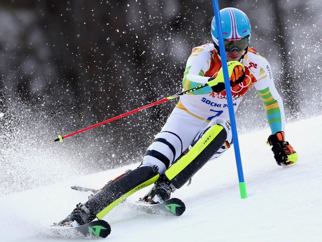 Felix Neureuther whrend des ersten Durchgangs  im Slalom-Lauf der Mnner.  | Foto: dpa