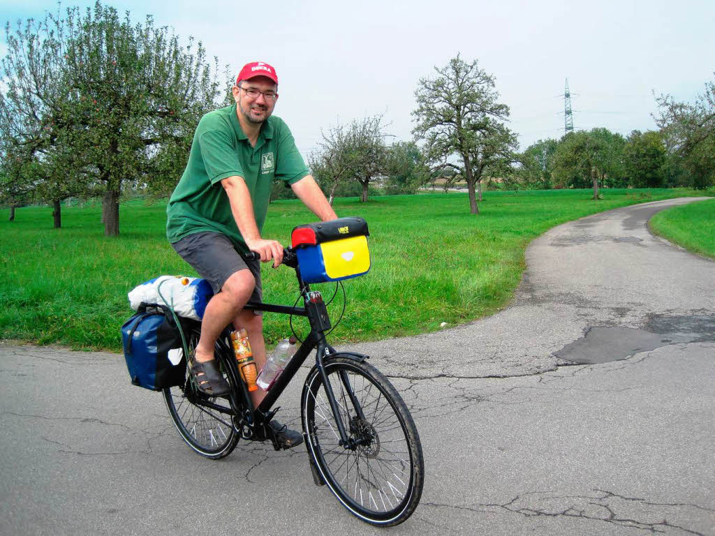 Olaf Witte am Anfang seiner  Radtour in Reutlingen