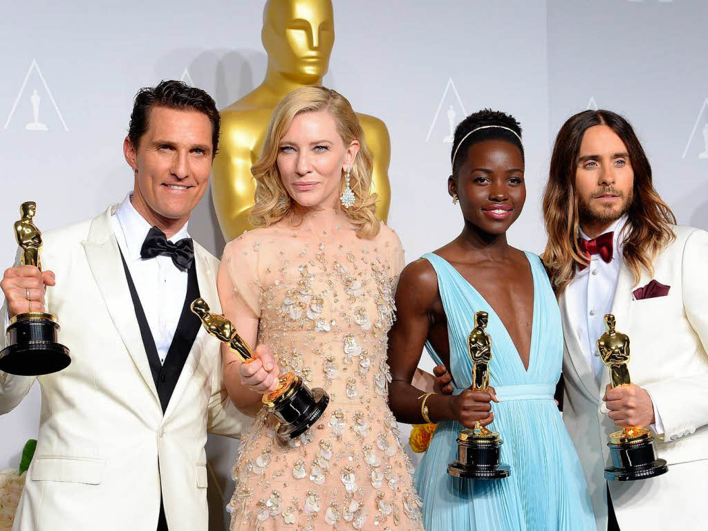 Und nochmal alle ausgezeichneten Schauspieler auf einmal. Von links: Matthew McConaughey, Cate Blanchett, Lupita Nyong'o und  Jared Leto.